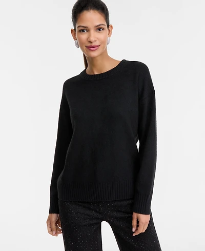I.n.c. International Concepts Women's Ribbed-Trim Crewneck Pullover Sweater, Macy's Exclusive