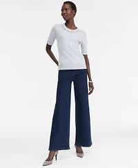 I.n.c. International Concepts Women's Short-Sleeve Embellished-Neck Sweater, Macy's Exclusive