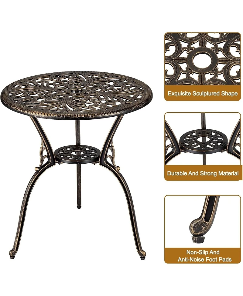 gaomon Patio Bistro Sets 3 Piece Outdoor Cast Aluminum Patio Bistro Set, Patio Table and Chairs Set of 2 with Umbrella Hole for Yard, Garden, Balcony,