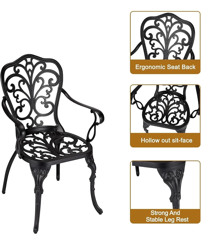 Patio Bistro Sets 3 Piece Outdoor Cast Aluminum Patio Bistro Set, Patio Table and Chairs Set of 2 with Umbrella Hole for Yard, Garden, Balcony, Poolsi