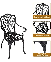 Patio Bistro Sets 3 Piece Outdoor Cast Aluminum Patio Bistro Set, Patio Table and Chairs Set of 2 with Umbrella Hole for Yard, Garden, Balcony, Poolsi