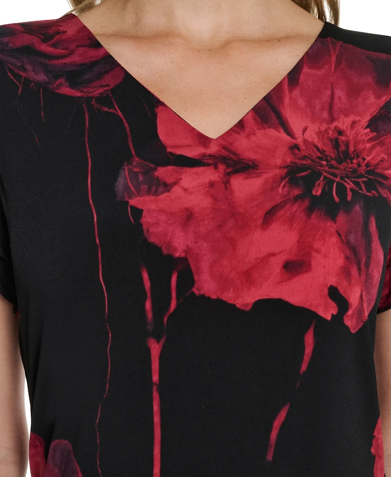 Calvin Klein Women's Short Sleeve V-Neck Printed Top