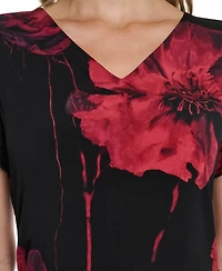 Calvin Klein Women's Short Sleeve V-Neck Printed Top