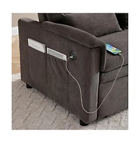 Maison Boucle 55" Velvet Loveseat Sofa Bed with Usb Ports, Adjustable Backrest & Pull-Out Sleeper Storage Pockets Pillows-Maison