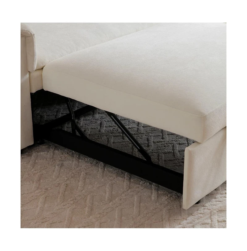 Maison Boucle 55" Velvet Loveseat Sofa Bed with Usb Ports, Adjustable Backrest & Pull-Out Sleeper Storage Pockets Pillows-Maison