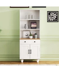 Casainc Farmhouse Storage Cabinet with Adjustable Shelves and Drawer for Kitchen or Living Room