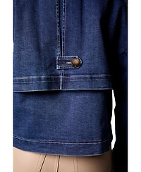 Blue Revival Women's Cropped Denim Double-Breasted Trench Jacket