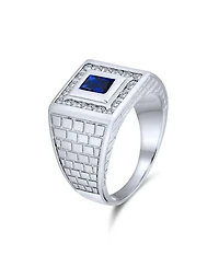 Bling Jewelry Blue Emerald Cut Cz Statement Ring – Brick Pattern Sterling Silver Band