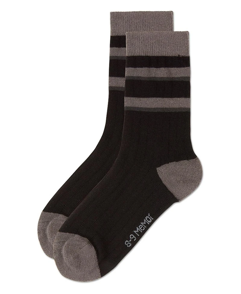 Memoi Boys Tonal Stripe Cotton Rich Crew Sock
