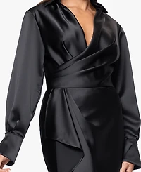 Xscape Women's Long Sleeve Midi Dress