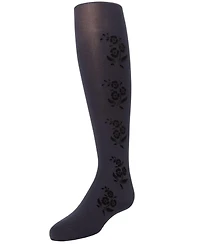 Memoi Girls Flocked Floral Opaque Tights