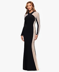 Xscape Women's V-Neck Long Sleeve Dress