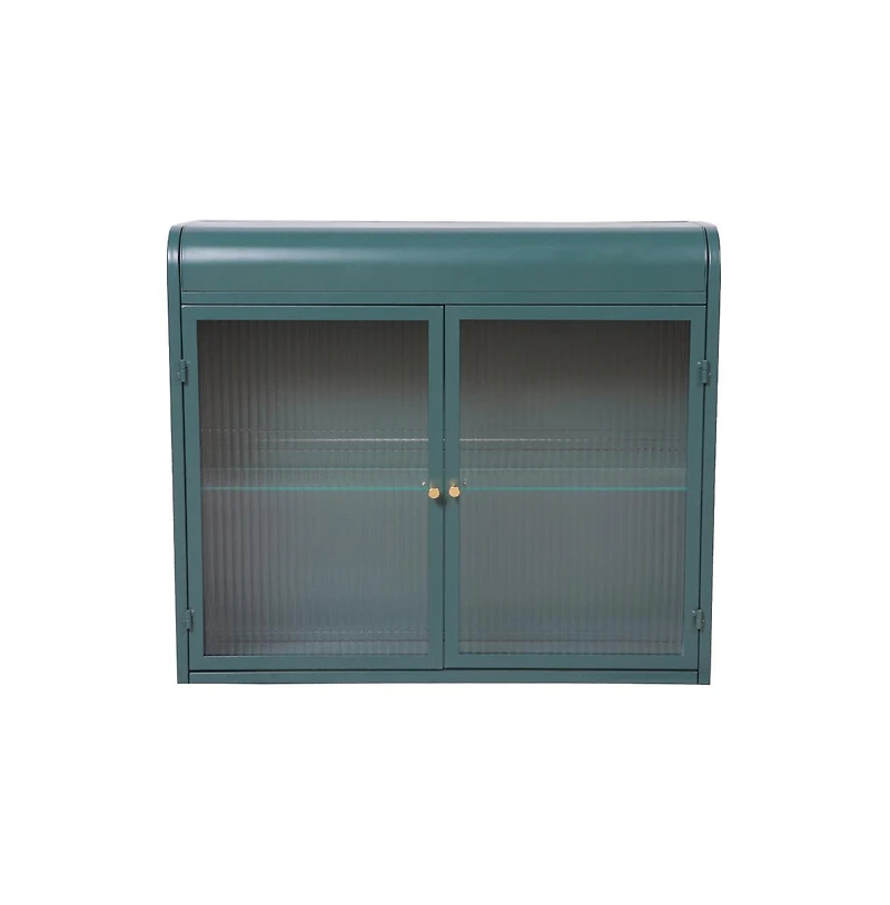 Chic Crate-Army Green 2-Door Wall-Mounted Metal Cabinet Tempered Glass Shelves | Multi-Room | Bath, Kitchen, Office