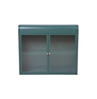 Chic Crate-Army Green 2-Door Wall-Mounted Metal Cabinet Tempered Glass Shelves | Multi-Room | Bath, Kitchen, Office