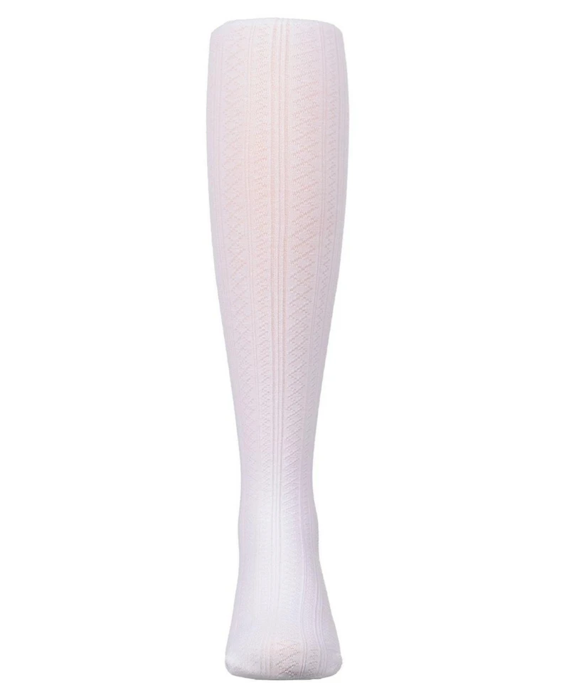 Memoi Girls Multi-Diamond Drop-Stitch Textured Cotton Rich Sweater Tights