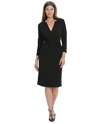 Maggy London Women's 3/4-Sleeve Tuxedo Belted Waist Dress