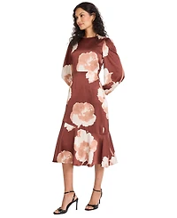 Maggy London Women's Long Sleeve Flower Midi Dress