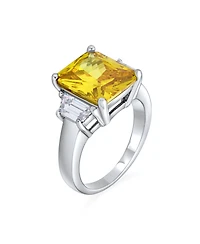 Bling Jewelry Art Deco Style Sterling Silver 8CTW Yellow Cz Rectangle Emerald Cut Cocktail Statement Ring Cubic Zirconia Baguette Stepped Side Stones