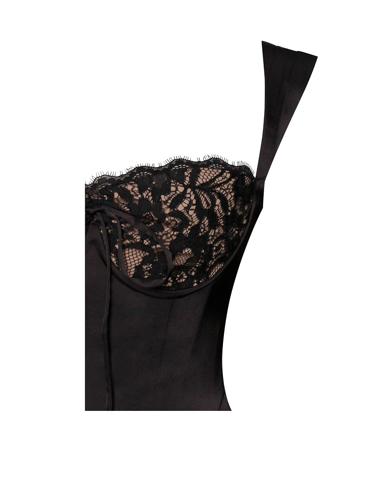 Miss Circle Women's Freddie Black Lace Satin Maxi Corset Dress