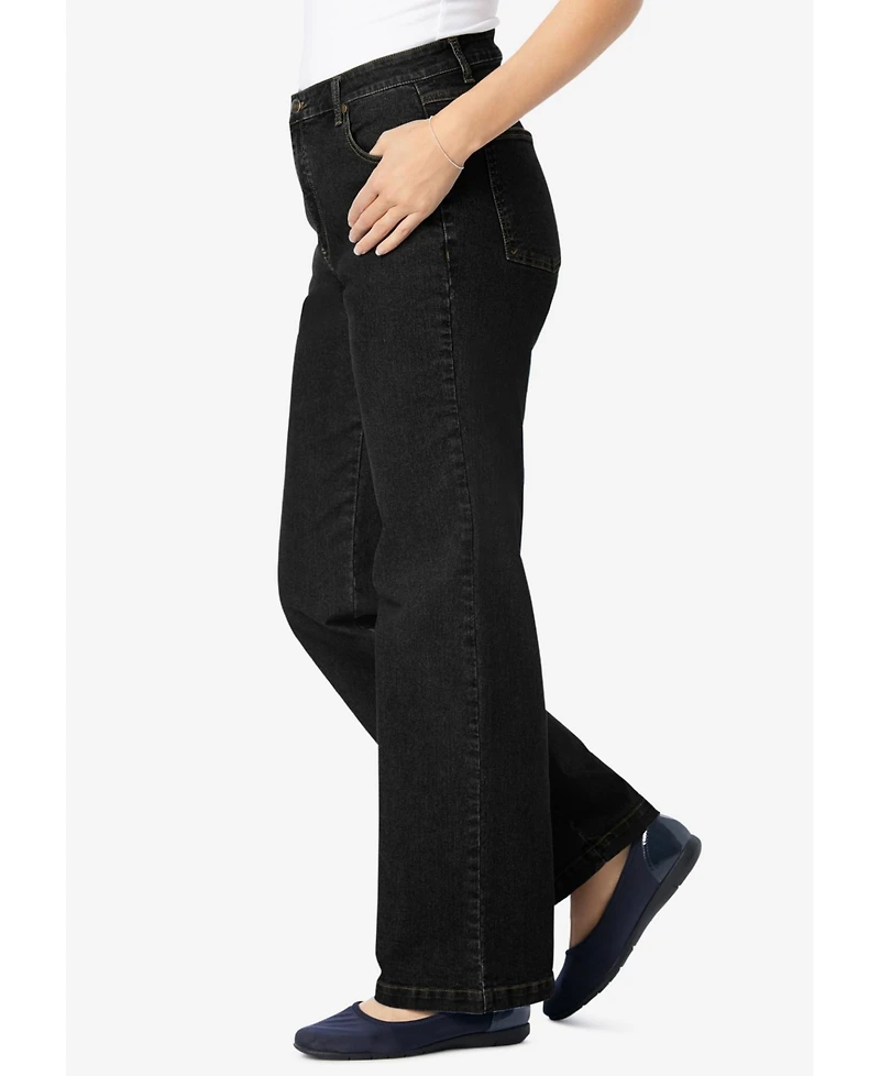 Woman Within Women's Stretch Denim Wide-Leg Five-Pocket Jeans