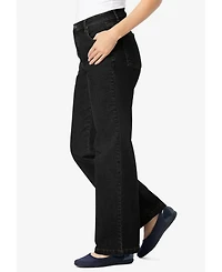Woman Within Women's Stretch Denim Wide-Leg Five-Pocket Jeans