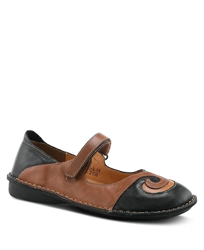 Azura Woman's Spring Step Cosmic Leather Mary Jane Flats with Hook-and-Loop Strap and Contrast Stitching