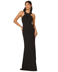 Adrianna Papell Petite Embellished Rosette Halter Gown