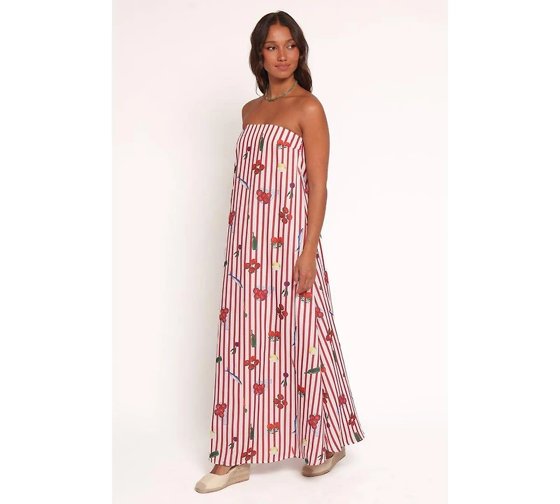 Petal and Pup Women's Soph Strapless Maxi Dress - Red Picnic Stripe