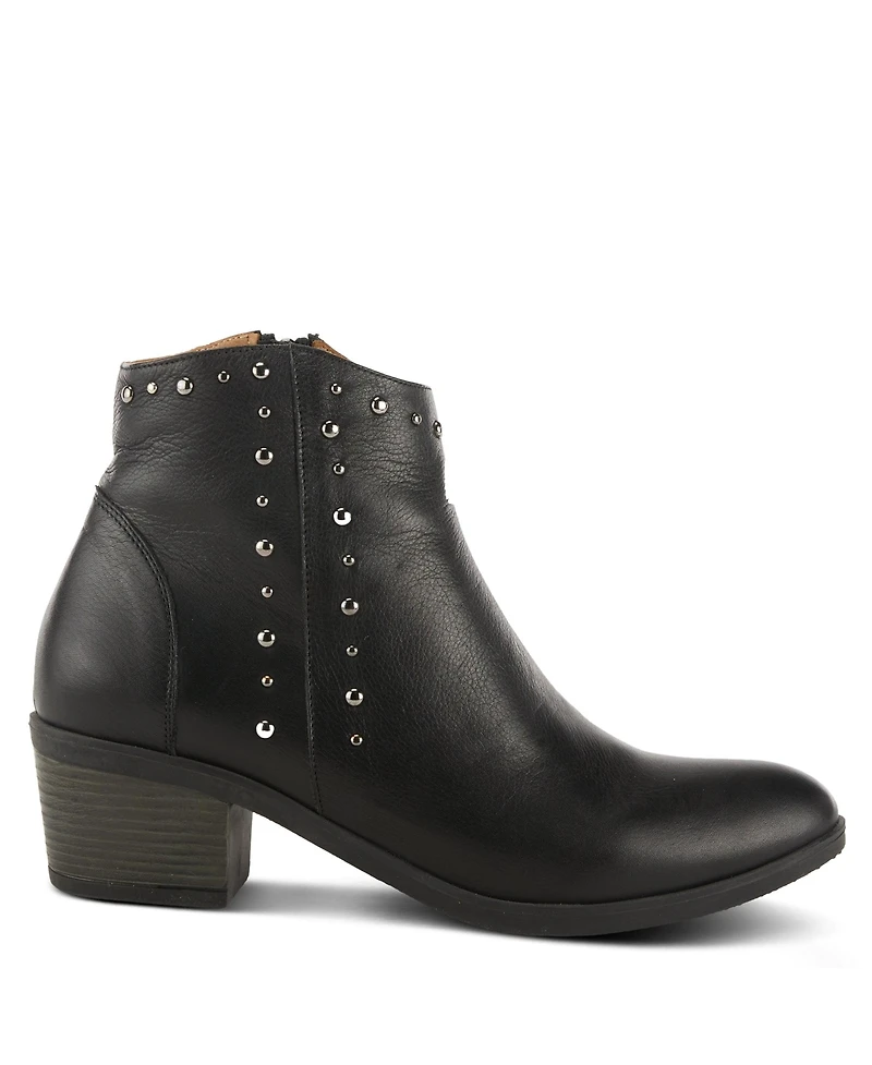Azura Spring Step Wildwest Leather Western Bootie with Studded Detail and Inside Zipper