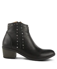 Azura Spring Step Wildwest Leather Western Bootie with Studded Detail and Inside Zipper