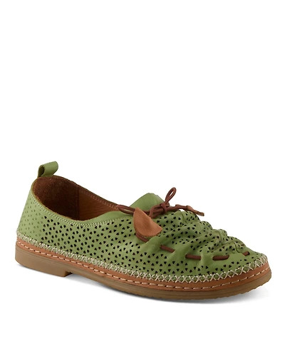 Spring Step Berna-perf Leather Perforated Slip-On Flats with Elastic Laces