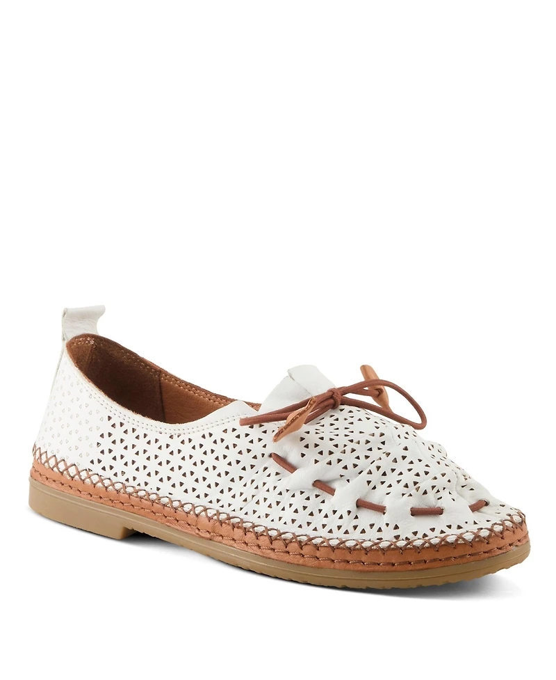 Spring Step Berna-perf Leather Perforated Slip-On Flats with Elastic Laces