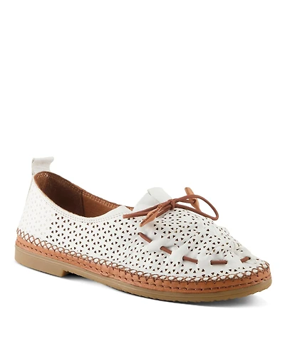 Spring Step Berna-perf Leather Perforated Slip-On Flats with Elastic Laces