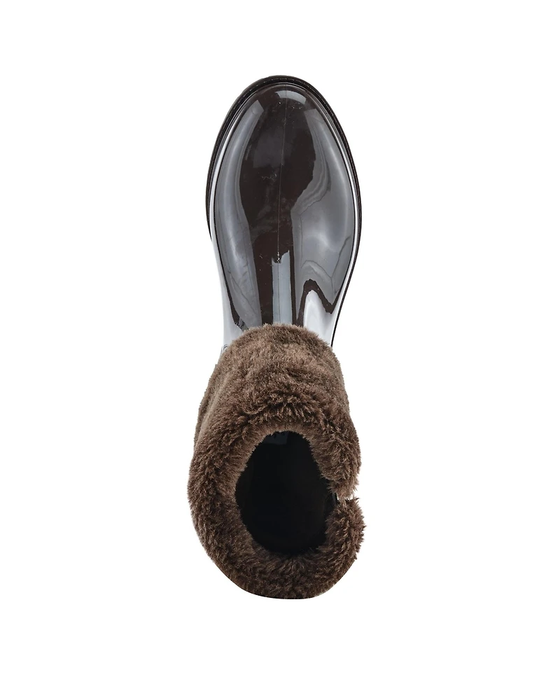 Azura Spring Step Wellies Faux Fur Trim Waterproof Rain Boot with Zipper and Padded Insole