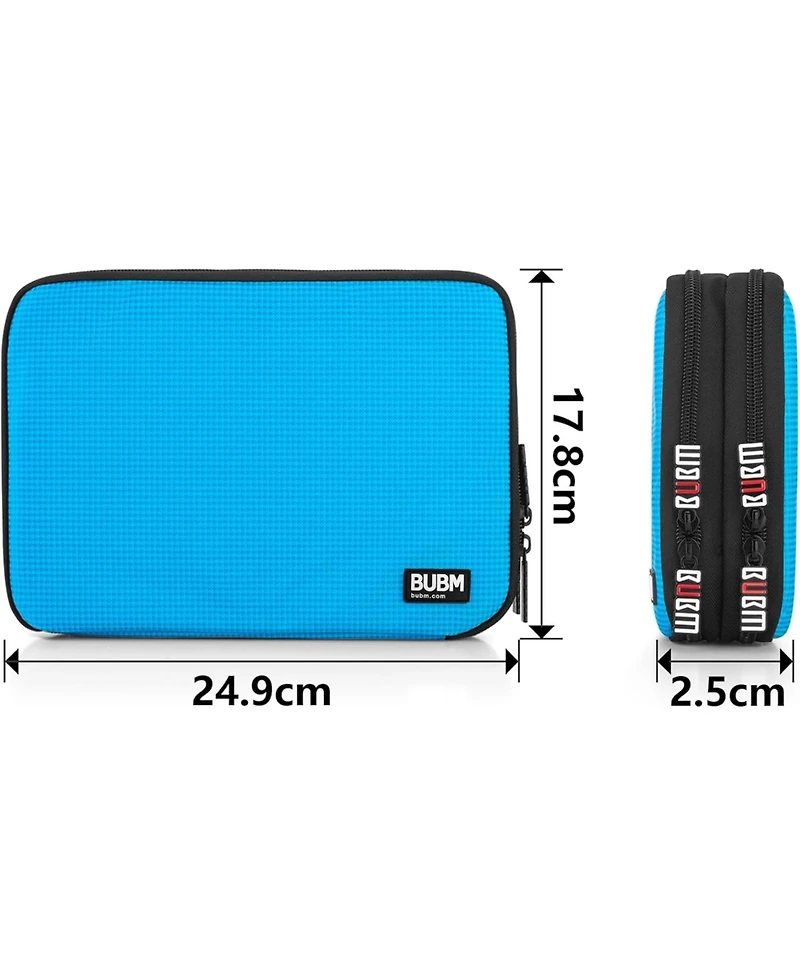Bubm Medium Blue Electronics Organizer - Double Layer Travel Gadget Bag for Cables, Usb Drives, Plugs, iPad Mini & Accessories