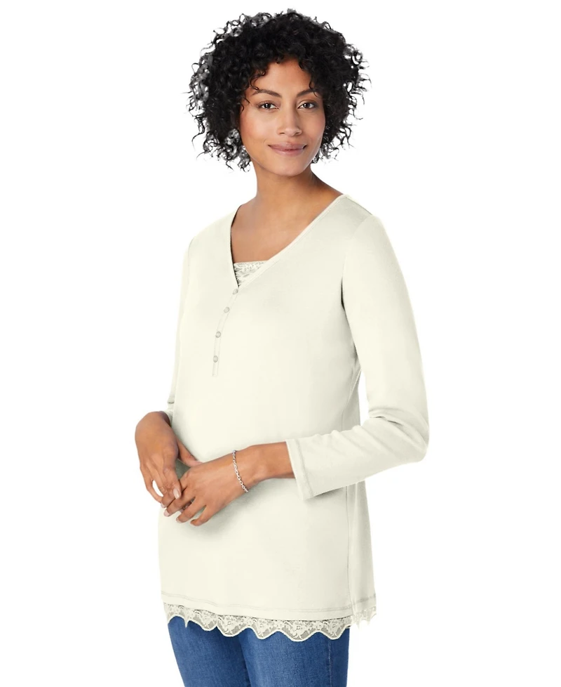 Woman Within Women's Layered-Look Lace Trim Tee
