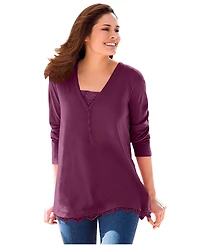 Woman Within Plus Layered-Look Lace Trim Tee