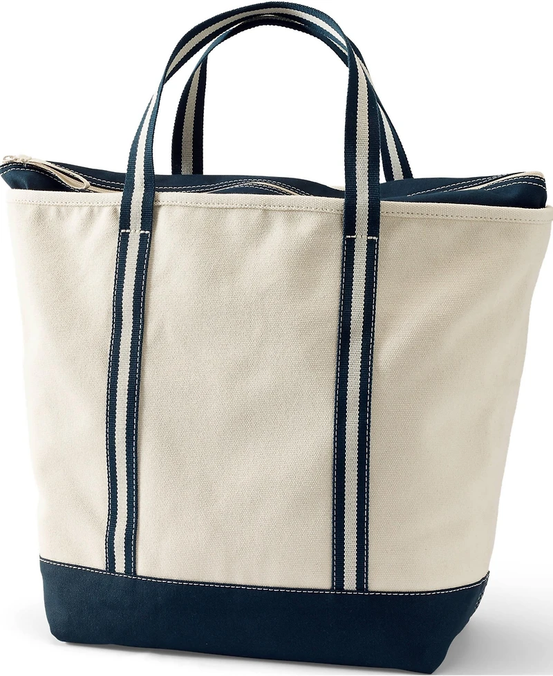 Lands' End Large 5 Pocket Zip Top Canvas Tote Bag