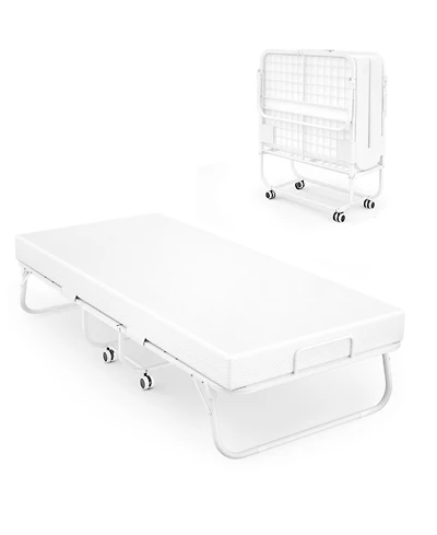 Twin Folding Bed with Mattress, Portable Foldable Bed with Storage Cover and Sturdy Metal Frame, 75'' x 31''