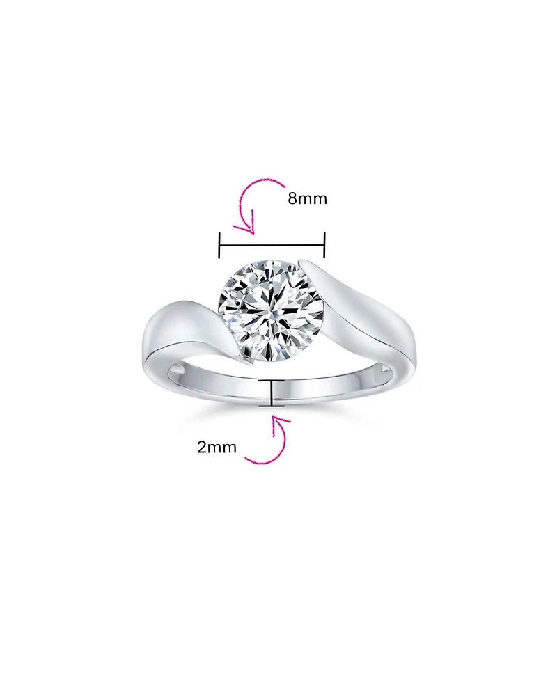 Bling Jewelry Modern 3CT Round Cz Tension Set Solitaire Promise Ring with Plain Band in Sterling Silver