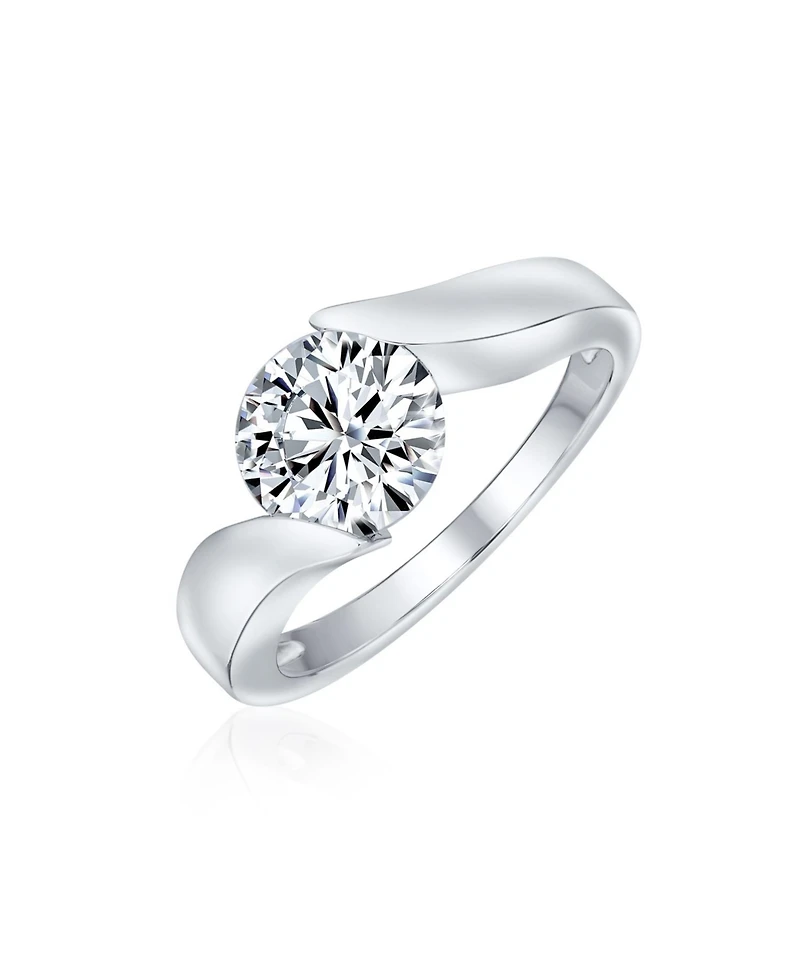 Bling Jewelry Modern 3CT Round Cz Tension Set Solitaire Promise Ring with Plain Band in Sterling Silver