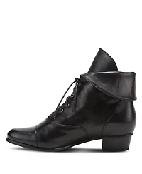 Spring Step Galil Polished Leather Lace-Up Bootie with Fold-Over Cuff and Stacked Heel