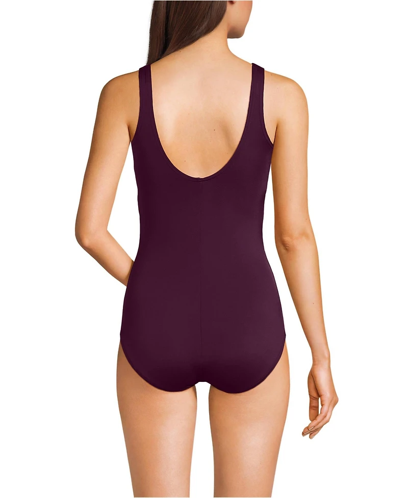 Lands' End Women's Mastectomy Scoop Neck Tugless Sporty One Piece Swimsuit