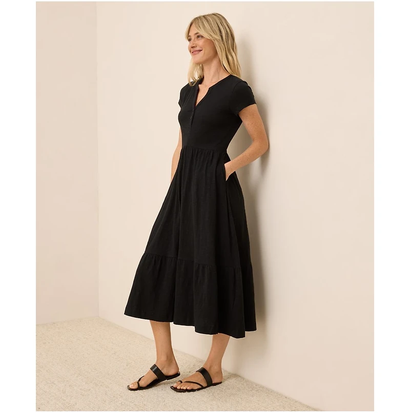 Pact Women's Organic Cotton Relaxed Slub Henley Market Dress