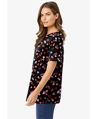 Woman Within Plus Perfect Printed Short-Sleeve Crewneck Tee