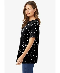 Woman Within Plus Perfect Printed Short-Sleeve Crewneck Tee