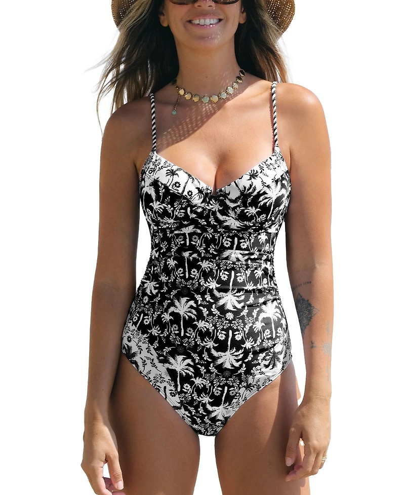 Cupshe Women's Tropical Ruching Underwire One-Piece Swimsuit