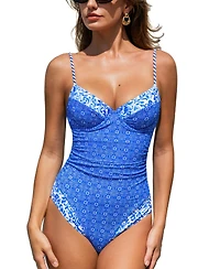 Cupshe Women's Tropical Ruching Underwire One-Piece Swimsuit