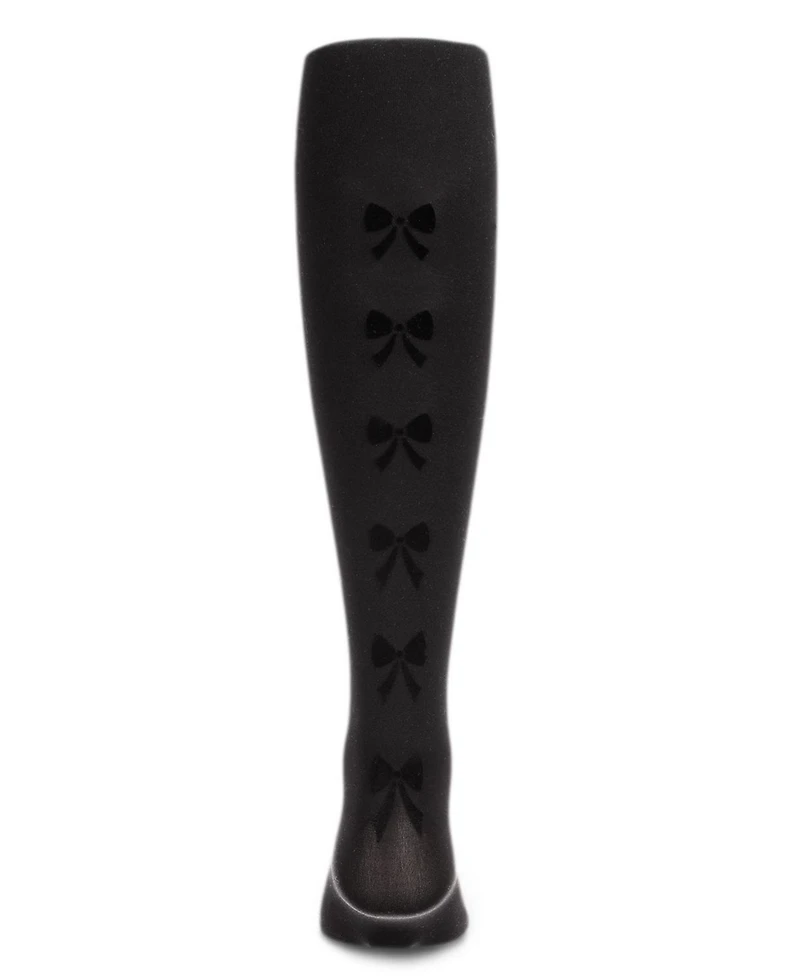 Memoi Girls Flocked Bow Backseam Opaque Tights