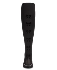 Memoi Girls Flocked Bow Backseam Opaque Tights